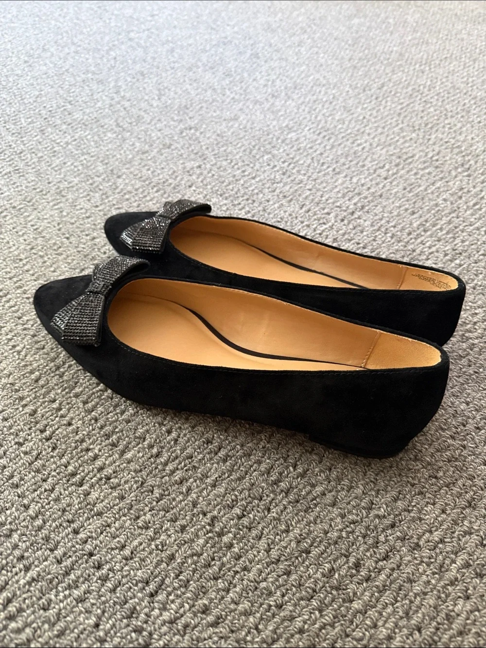 Talbots Edison Bow leather Suede Flats 10.5 black rhinestone new